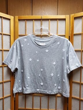 🌟 Colsie Gray Star Crop Top Juniors L/XL Womens M/L